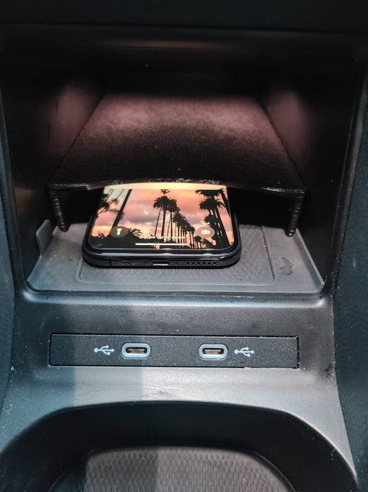 Shelf for wireless charger compartment for VW ID4, ID.5 allows for two phones in the compartment 3D printed - YURIK Accessories